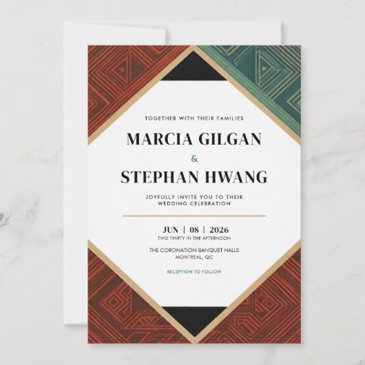 Modern Art Deco Geometric Diamond Frame Wedding 招待状 (正面)