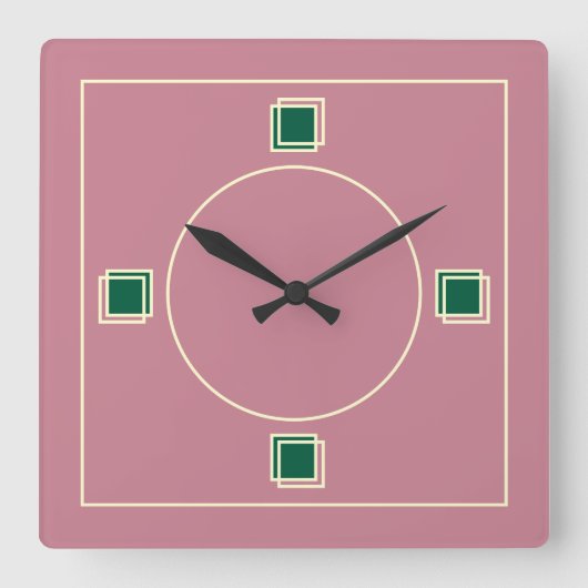 Modern Art Deco Geometric in Dusty Rose スクエア壁時計 (正面)