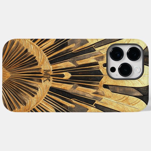 Modern Art Deco Gold and Black Ornate Monogram Case-Mate iPhoneケース (裏面 (横))