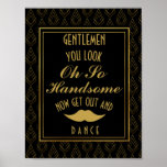 Modern art deco Gold & Black GENTLEMEN BATHROOM ポスター<br><div class="desc">Elegant art deco Gold & Black GENTLEMEN BATHROOM wedding sign</div>