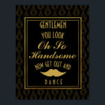 Modern art deco Gold & Black GENTLEMEN BATHROOM ポスター<br><div class="desc">Elegant art deco Gold & Black GENTLEMEN BATHROOM wedding sign</div>