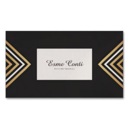 Modern Art Deco Gold White Chevron Black マグネット名刺
