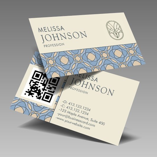 Modern Art Deco Pattern QR Code Business Card 名刺