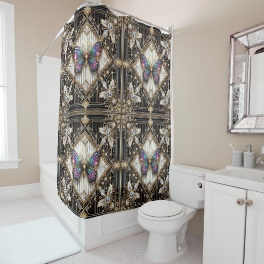 Modern Art Deco Rainbow Butterfly シャワーカーテン (インサイチュ)