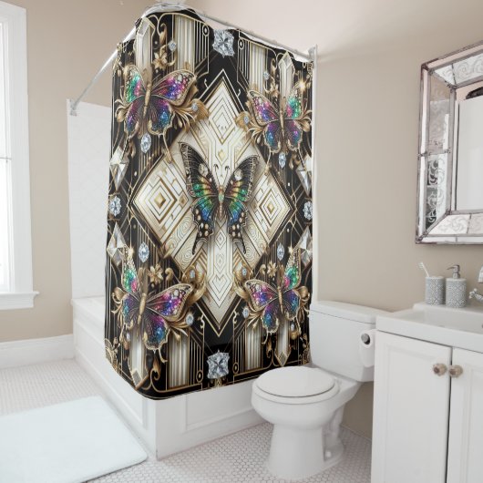 Modern Art Deco Rainbow Butterfly シャワーカーテン (インサイチュ)