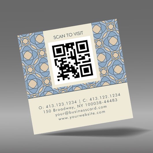 Modern Art Deco Square QR Code Business Card スクエア名刺