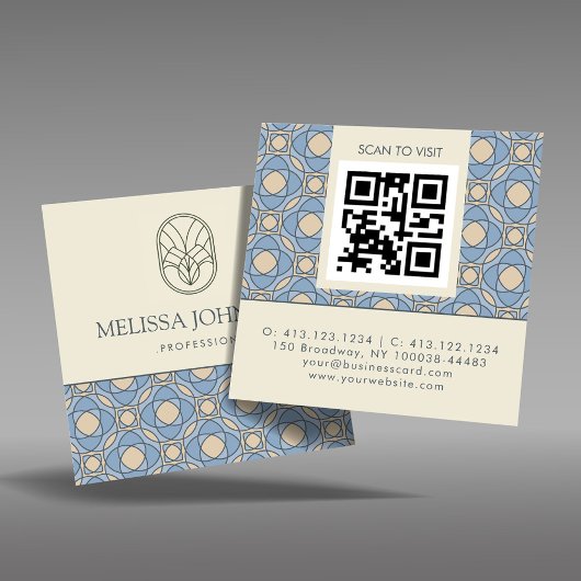 Modern Art Deco Square QR Code Business Card スクエア名刺