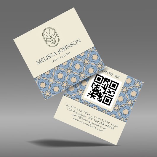 Modern Art Deco Square QR Code Business Card スクエア名刺
