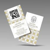 Modern Art Deco Vertical Gold QR Code 名刺