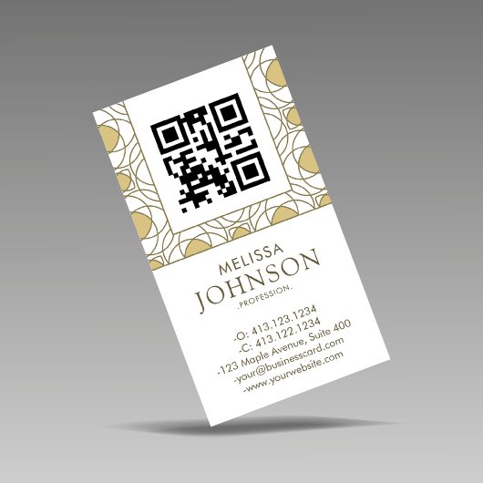 Modern Art Deco Vertical Gold QR Code 名刺