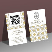Modern Art Deco Vertical Gold QR Code 名刺