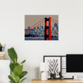 Modern art: Golden Gate Bridge and skyline ポスター (ホームオフィス)