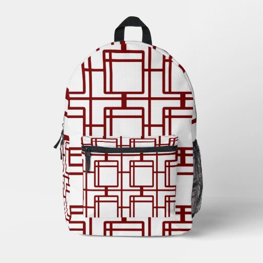 Modern Art Inspired Geometric White Backpack  プリントバックパック (正面)