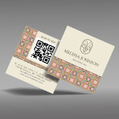 Modern Art Nouveau Square QR Code Business Card スクエア名刺