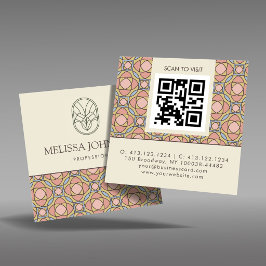 Modern Art Nouveau Square QR Code Business Card スクエア名刺