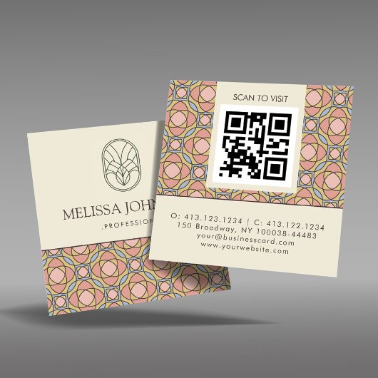 Modern Art Nouveau Square QR Code Business Card スクエア名刺