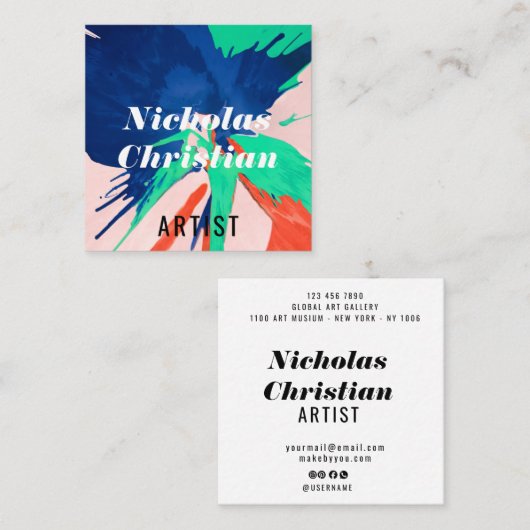 Modern Artist | Colorful | Paint Brushed  スクエア名刺 (正面/裏面)