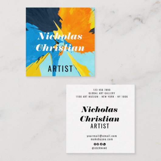 Modern Artist | Colorful | Paint Brushed スクエア名刺 (正面/裏面)