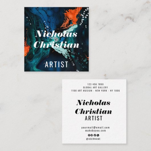 Modern Artist | Colorful | Paint Brushed  スクエア名刺 (正面/裏面)