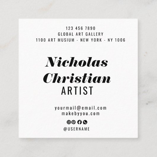 Modern Artist | Colorful | Paint Brushed  スクエア名刺 (裏面)