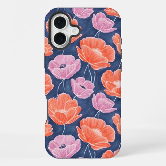 Modern Artistic Coral Pink Poppies Floral iPhoneケース (裏面)