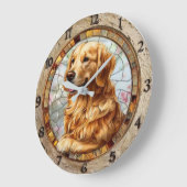  Modern Artistic Dog Golden Retriever ラージ壁時計 (傾斜)