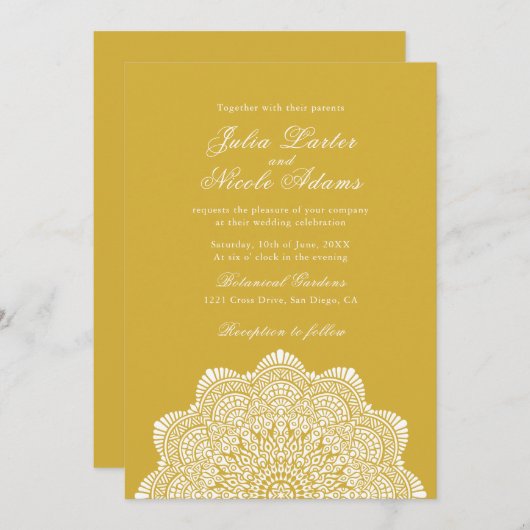 Modern Artistic Motif Style Mandala Wedding 招待状 (正面/裏面)