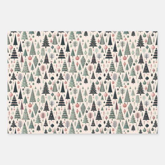 Modern Artistic Pink Tree Christmas Wrapping Paper ラッピングペーパーシート (正面)