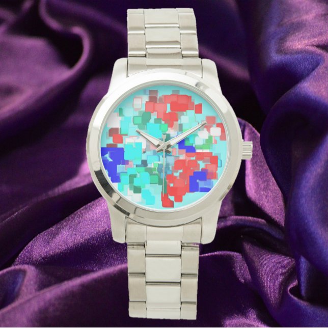 Modern Artsy Abstract Red Blue 腕時計 (クリエイターアップロード済み)