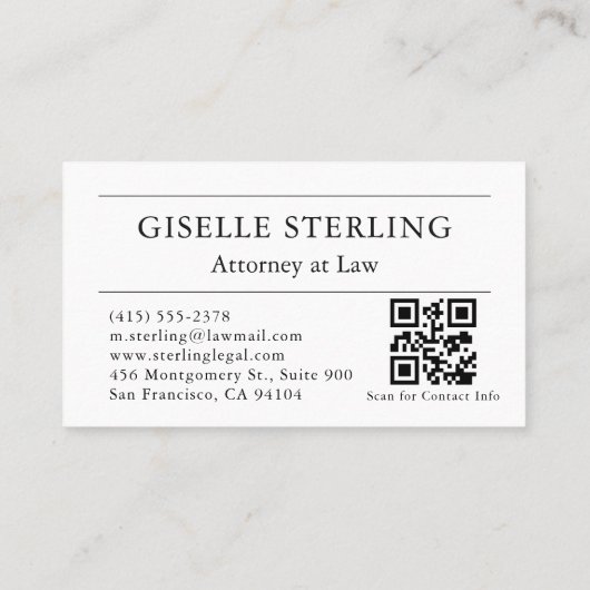Modern Attorney at Law QR Code White Black 名刺 (裏面)