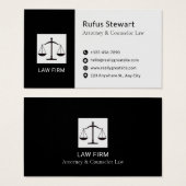 Modern Attorney Design White & Black Business Card (正面&裏面)