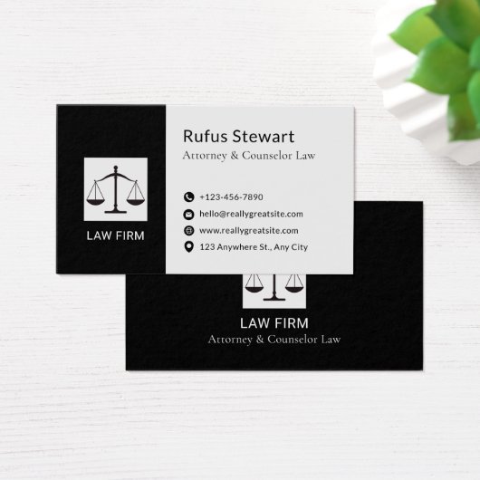 Modern Attorney Design White & Black Business Card (デスク)