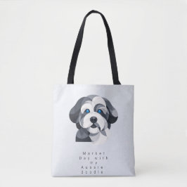Modern Aussiedoodle Art Tote Bag - Blue Merle Geom トートバッグ