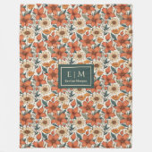 Modern Autumn Flowers Sage Pastel Olive Rusty フリースブランケット (正面)