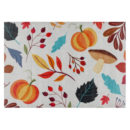 Modern Autumn Pumpkin Leaf Pattern カッティングボード (正面)