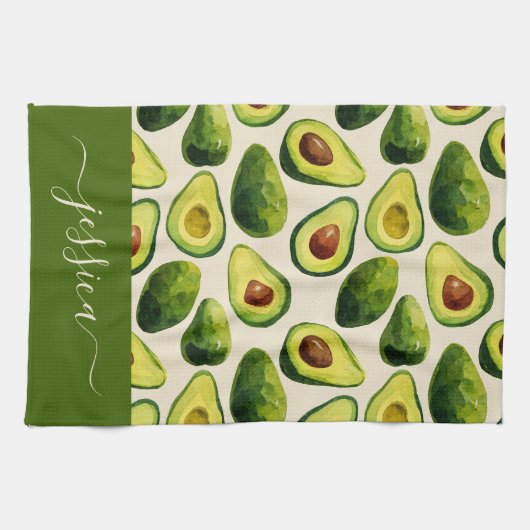 Modern avocado pattern script name キッチンタオル (横)