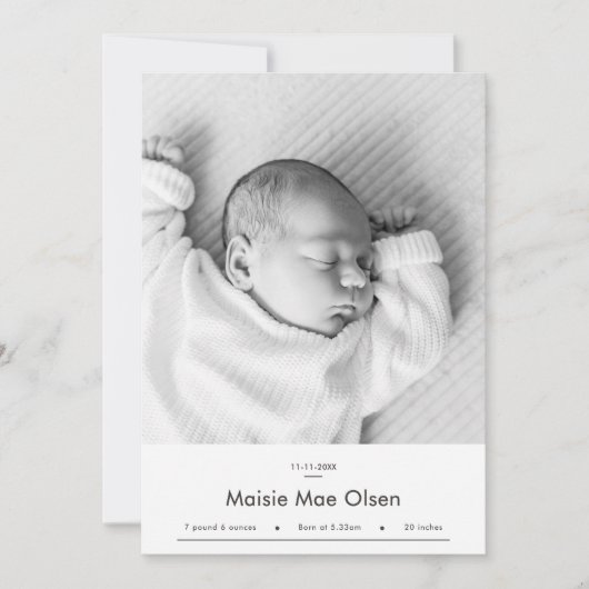 Modern Baby Birth Announcement Photo Card 案内状 (正面)