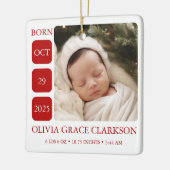Modern Baby Birth Stats Photo Christmas Ornament セラミックオーナメント (左)