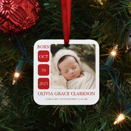 Modern Baby Birth Stats Photo Christmas Ornament セラミックオーナメント