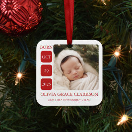 Modern Baby Birth Stats Photo Christmas Ornament メタルオーナメント