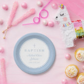 Modern Baby Blue Religious Cross Baptism ペーパープレート (パーティー)