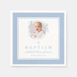 Modern Baby Blue Religius Cross Boy Baptism スタンダードカクテルナプキン