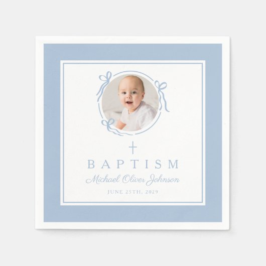 Modern Baby Blue Religius Cross Boy Baptism スタンダードカクテルナプキン (正面)