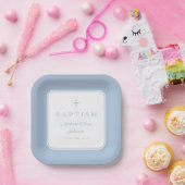 Modern Baby Blue Religius Cross Boy Baptism ペーパープレート (パーティー)