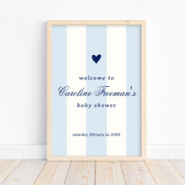 Modern Baby Blue Stripe Heart Valentine Welcome ポスター