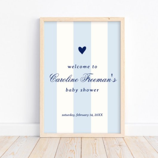Modern Baby Blue Stripe Heart Valentine Welcome ポスター