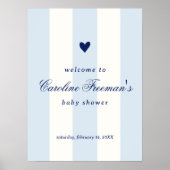 Modern Baby Blue Stripe Heart Valentine Welcome ポスター (正面)