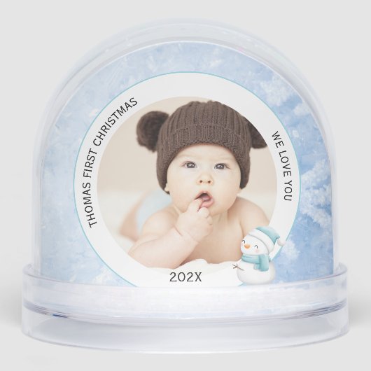 Modern Baby Boy First Christmas Photo Icy Blue  (正面)