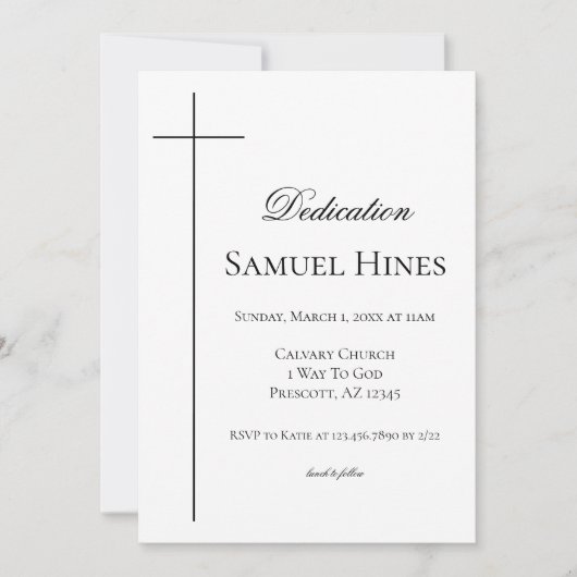 Modern Baby Dedication Invitation Cross Template 招待状 (正面)