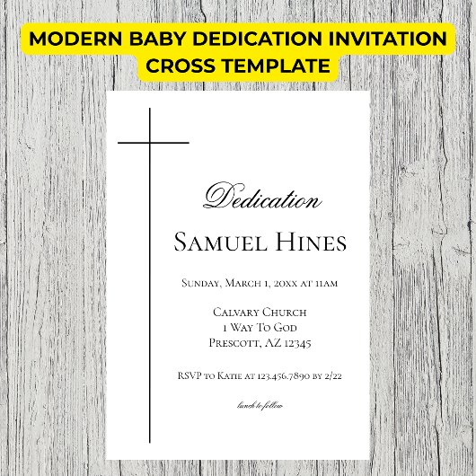 Modern Baby Dedication Invitation Cross Template 招待状